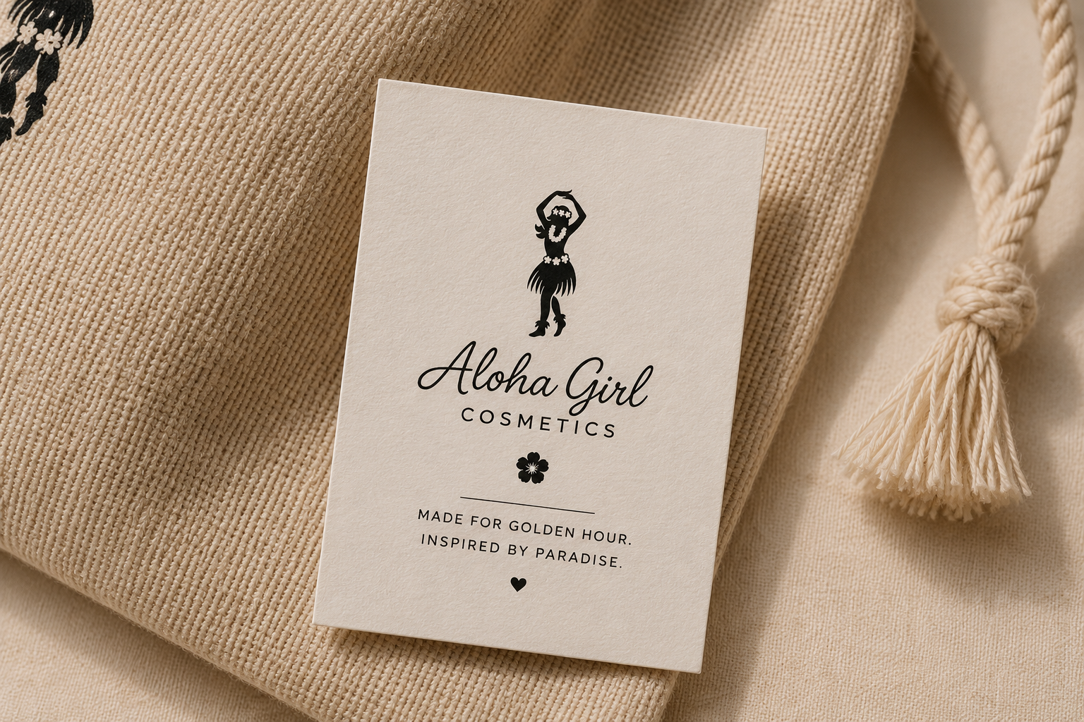 Aloha Girl brand card on linen