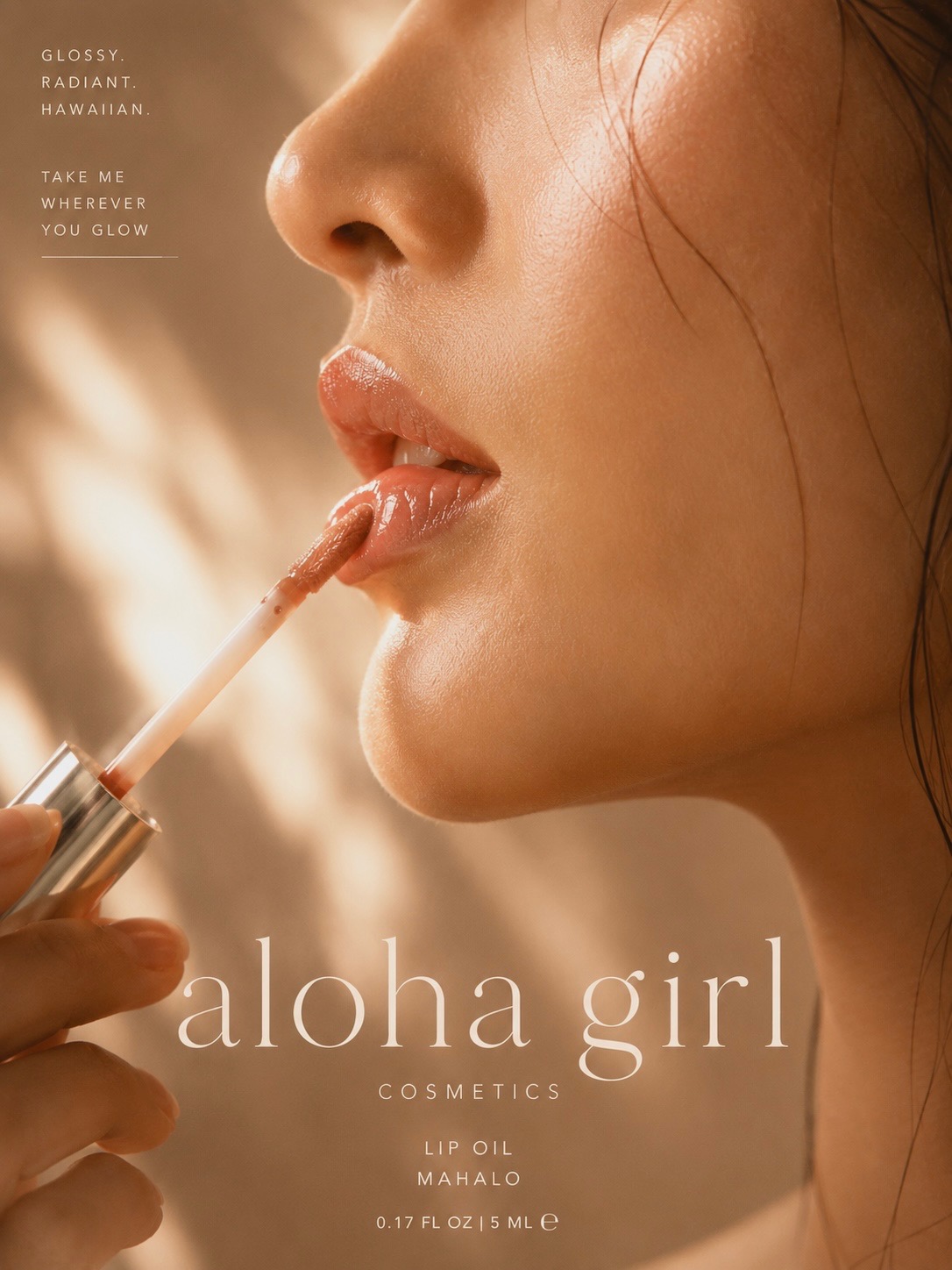 Close-up of glossy lips applying Aloha Girl Lip Oil in Mahalo